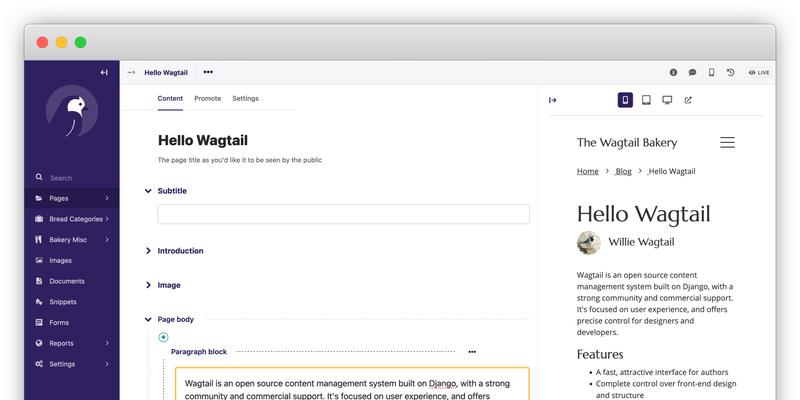 Wagtail screenshot